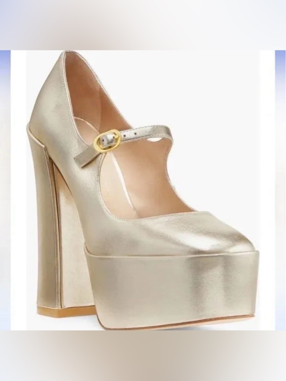$630 NWT STUART WEITZMAN SKYHIGH 145 ANKLE-STRAP PLATFORM PUMP LIGHT GOLD sz 7